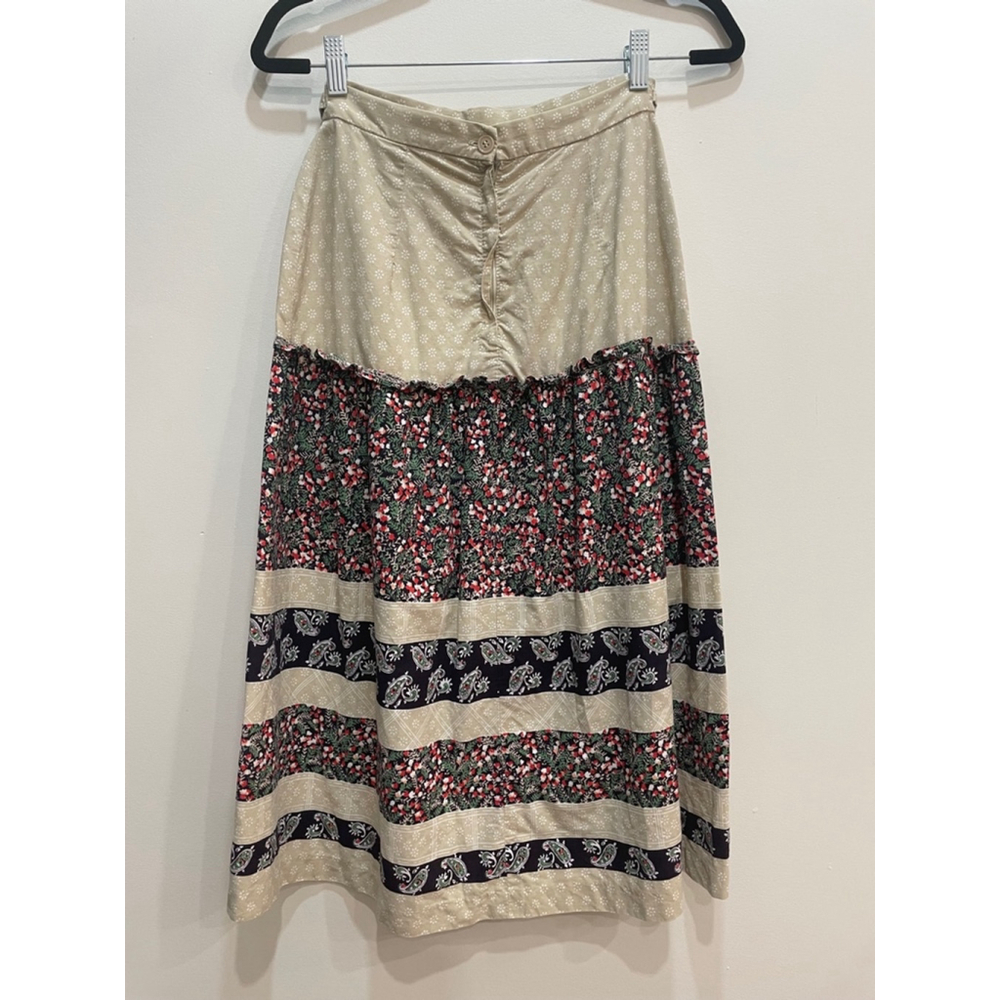 Vintage 70s Sears Midi Skirt S Tiered Patchwork Cottagecore Prairie Retro Floral